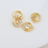 4PCS 10.6MM 1MM 24K Brass with Zircon Round Pendants