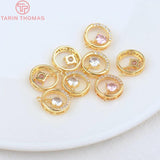 4PCS 10.6MM 1MM 24K Brass with Zircon Round Pendants
