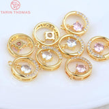 4PCS 10.6MM 1MM 24K Brass with Zircon Round Pendants