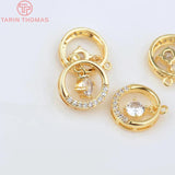 4PCS 10.6MM 1MM 24K Brass with Zircon Round Pendants