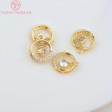 4PCS 10.6MM 1MM 24K Brass with Zircon Round Pendants
