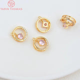 4PCS 10.6MM 1MM 24K Brass with Zircon Round Pendants