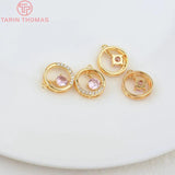 4PCS 10.6MM 1MM 24K Brass with Zircon Round Pendants