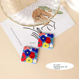 Embossed Oil Painting Style Painted Flowers Acrylic Pendant Earrings