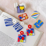 Embossed Oil Painting Style Painted Flowers Acrylic Pendant Earrings