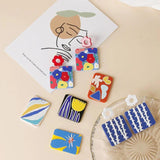 Embossed Oil Painting Style Painted Flowers Acrylic Pendant Earrings