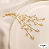 14K18K Golden Zircon Willow Leaf Tassel Stud Earrings DIY Accessories