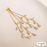 14K18K Golden Zircon Willow Leaf Tassel Stud Earrings DIY Accessories