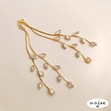 14K18K Golden Zircon Willow Leaf Tassel Stud Earrings DIY Accessories