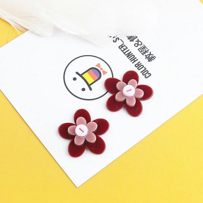 Red Stitching Flowers Abstract Villain Acrylic DIY Hand-Made Earrings