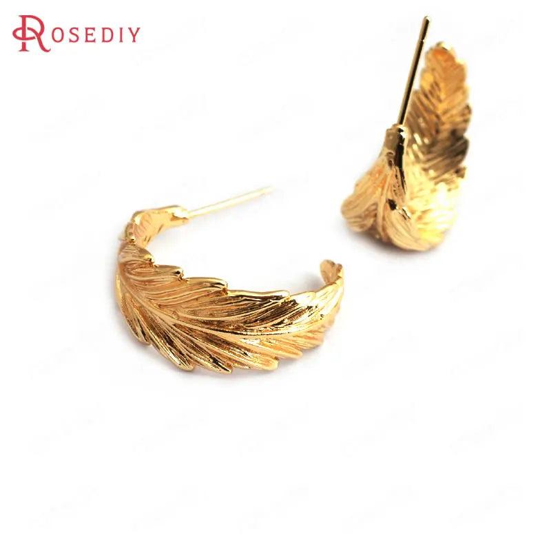 6PCS 24MM 24K Brass Tree Leaf Earrings Loop DIY Jewelry Findings