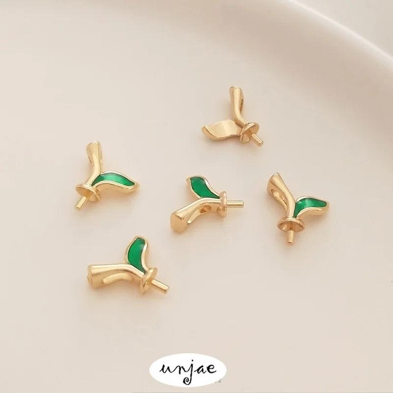 Leaf Petal Branch Pendant Holder 14K DIY Crystal Jade Pearl Accessory