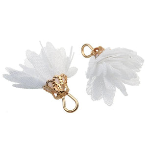 20pcs 20mm Chiffon Flower Tassel Charms for Earring Keychain Cellphone Bag