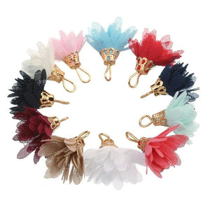 20pcs 20mm Chiffon Flower Tassel Charms for Earring Keychain Cellphone Bag