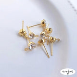 18k Plated Zircon Hanging Earrings with Diamonds and Rings