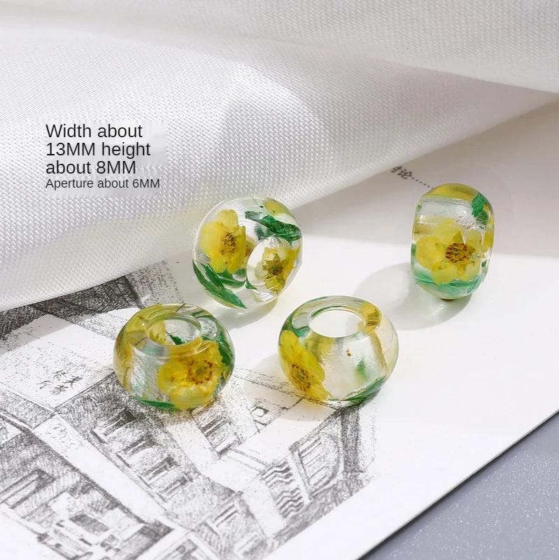 Yellow Flower Dried Plant Beaded Loose Beads DIY Accessory