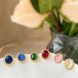 Opal Oval Earrings, Copper Plated, Hypoallergenic Material