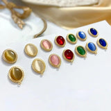 Opal Oval Earrings, Copper Plated, Hypoallergenic Material
