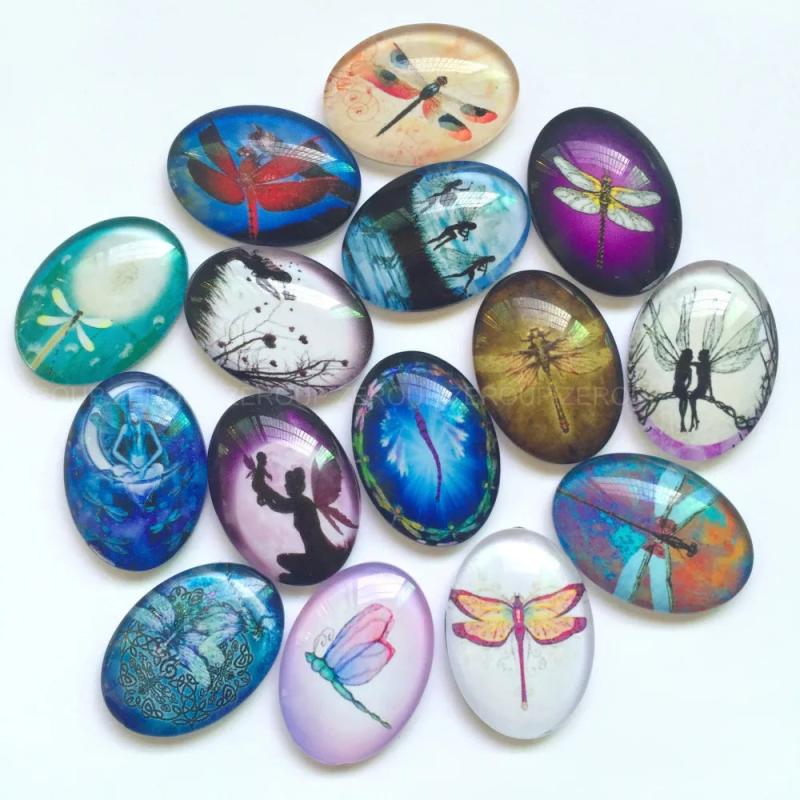 2 Sizes Photo Glass Cabochons Mixed Pattern Domed Oval Jewelry Accessories