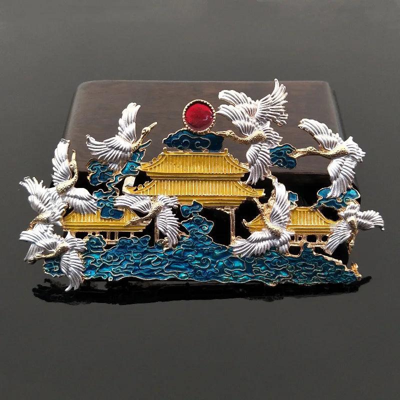2Pcs 128x72mm Metal Pendant Base Chinese Palace Shape Hair Ornament