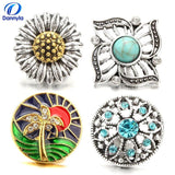 Colorful Mix Flower 18mm Snap On Charms With Rhinestones