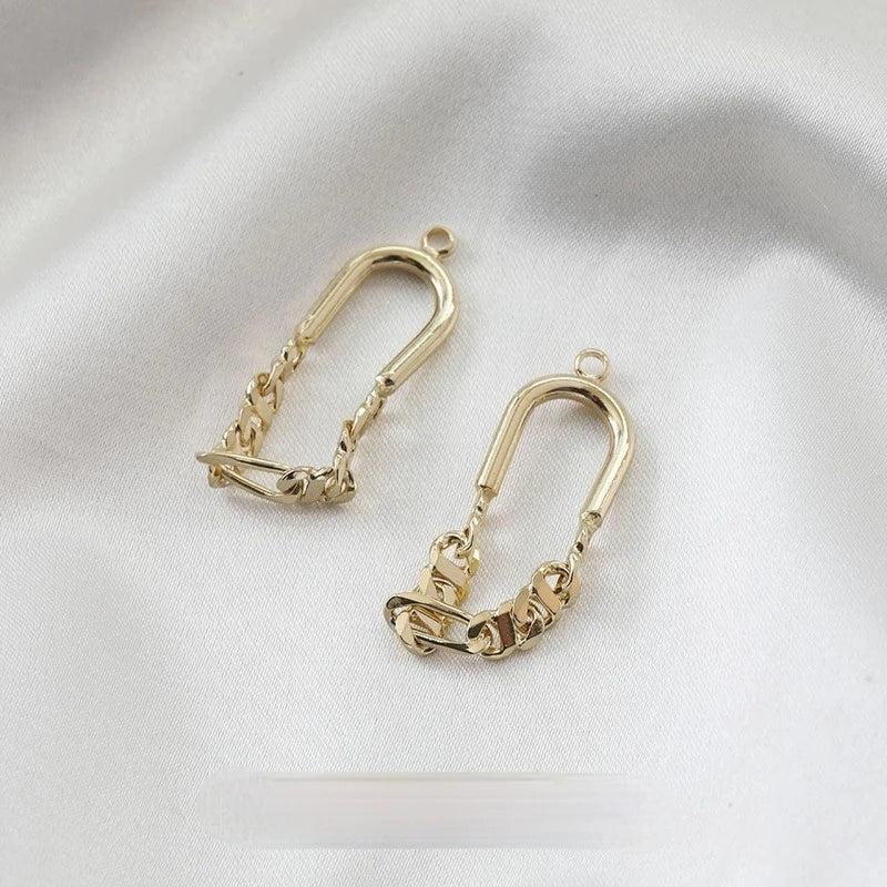 14K Gold-Covered Oval Chain DIY Earrings Hand-Made Material 2PCS