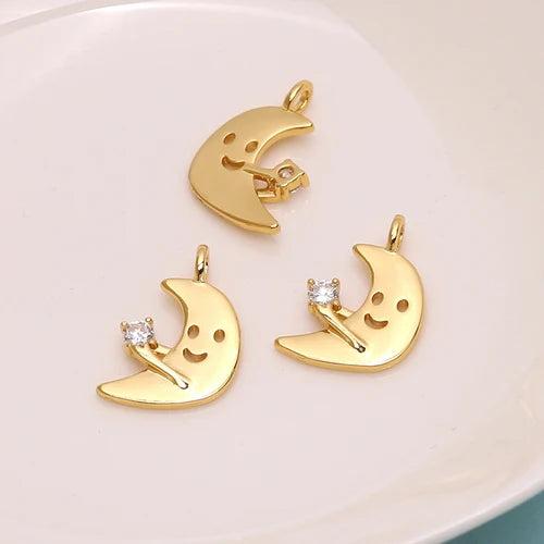 Copper Plated Moon Pendant with Zircon - DIY Jewelry Accessories