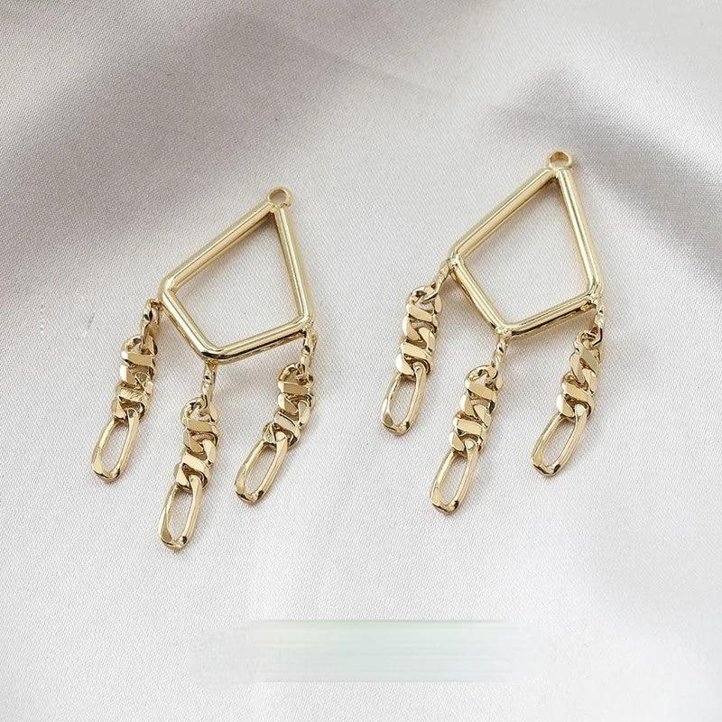 14K Diamond Chain Tassel Pendant DIY Earrings Accessories 2PCS