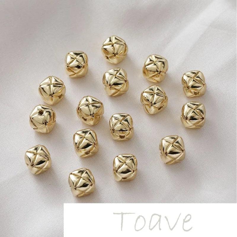 14K Gold-Plated Copper Square Grid Beads DIY Material Accessories