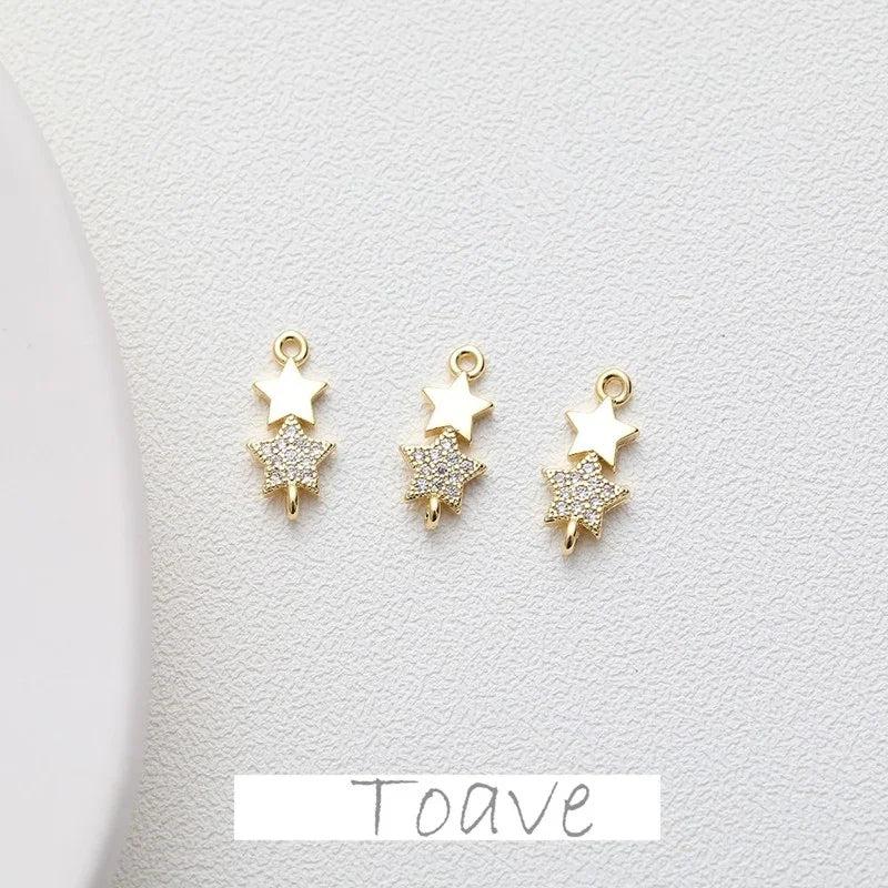 14K Star Double Pendant Set with Zircon Inlay