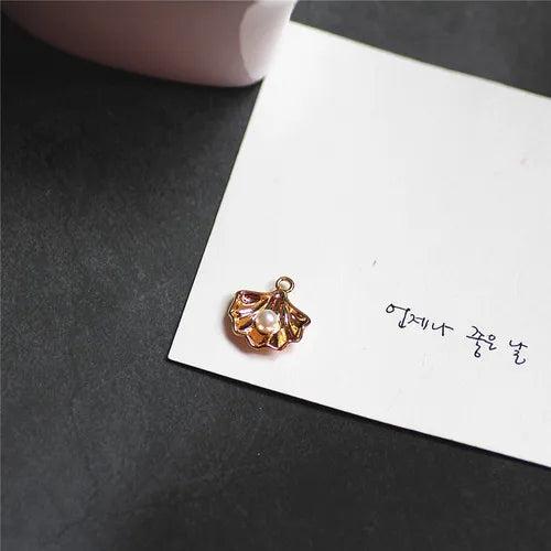 DIY Alloy Diamond Pearl Love Shell Earrings