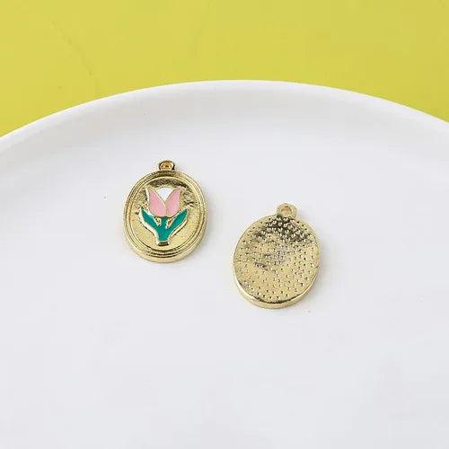 Alloy Drip Tulip Flower Pendant DIY Ornament 4pcs
