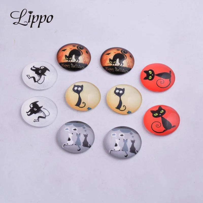 30pcs Mixed Round Cats Glass Cabochons DIY Earrings Base