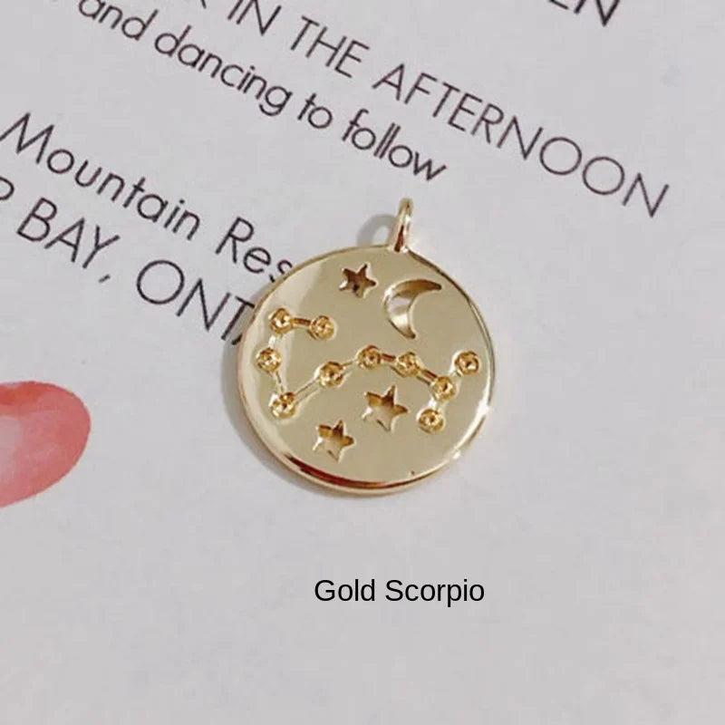 12 Constellations Copper 18K Coin Pendant Jewelry Making DIY 2pcs