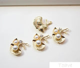 Alloy Vintage Pearl Leaf Shaped DIY Ear Stud Material