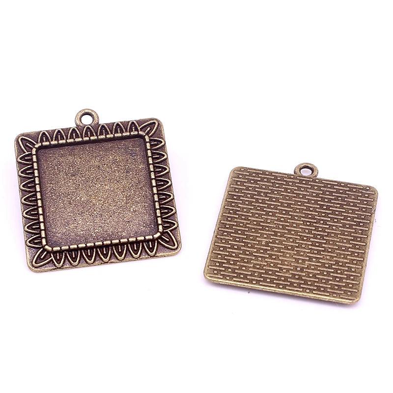 15pcs Antique Bronze Square Cabochon Setting Pendant Blanks