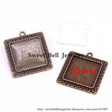15pcs Antique Bronze Square Cabochon Setting Pendant Blanks
