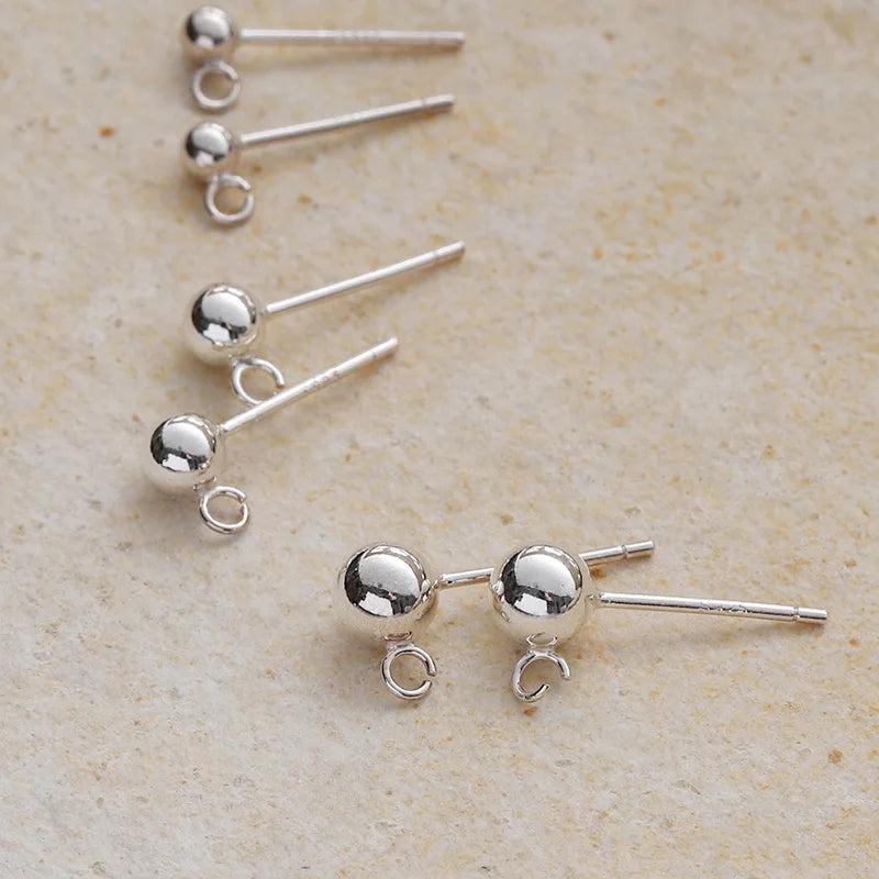 925 Silver Round Ball Beads Ear Studs 2pairs