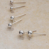 925 Silver Round Ball Beads Ear Studs 2pairs
