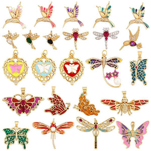 18K Zircon Animal Charm Pendant Necklace, Oil Dropped Design