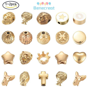 2PCS Golden Stainless Steel Lion Head Beads 3mm Hole