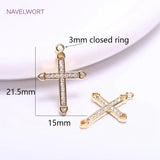 14K Plated Zircon Cross Earrings Charms, Brass Metal Pendants