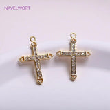 14K Plated Zircon Cross Earrings Charms, Brass Metal Pendants