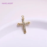 14K Plated Zircon Cross Earrings Charms, Brass Metal Pendants