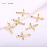 14K Plated Zircon Cross Earrings Charms, Brass Metal Pendants
