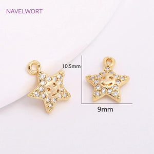 14K Plated North Star Charms with Zircon for Earrings DIY