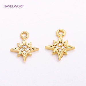 14K Plated North Star Charms with Zircon for Earrings DIY