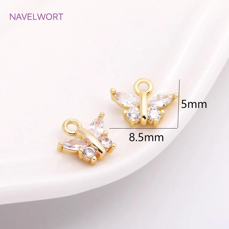 Mini Butterfly Charms 8.5mm*5mm, Zircon Inlaid 14K Plating Pendants