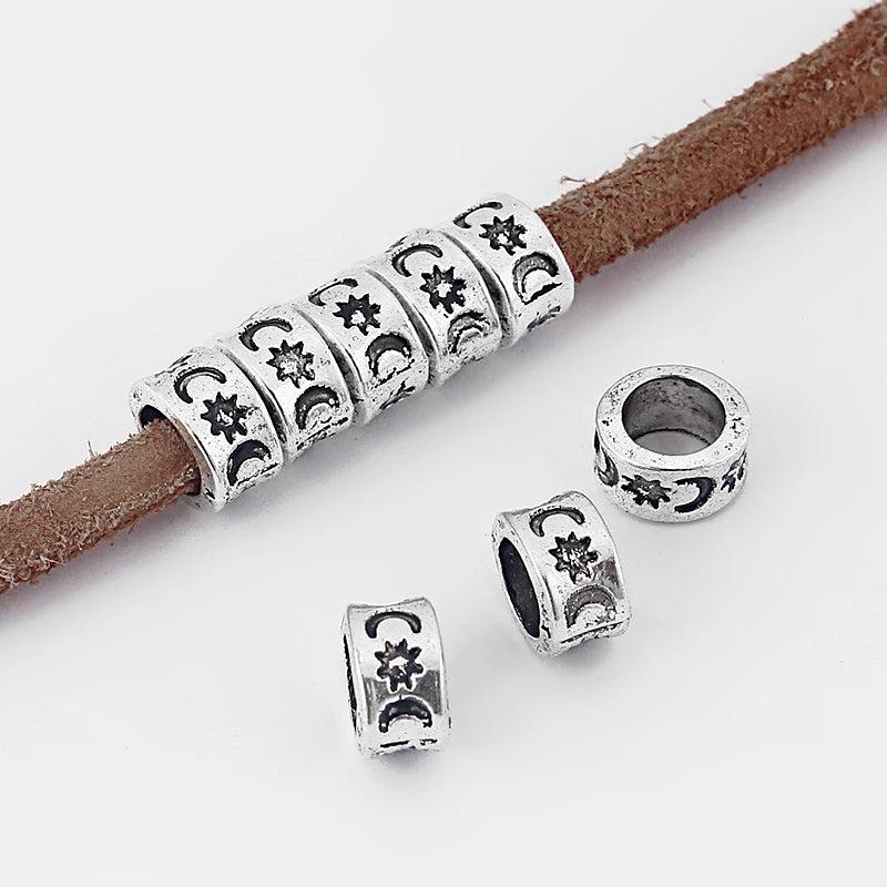 20Pcs Tibetan Silver Sun Moon Slide Spacer Tube Beads DIY Jewelry Making