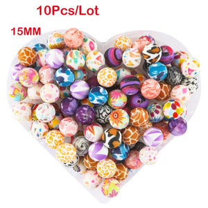 10Pcs Leopard Colorful Round Silicone Beads Baby Chewing DIY Jewelry Necklace